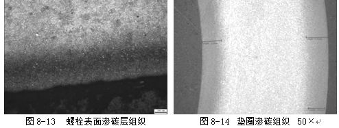 墊圈因硬度低進(jìn)行滲碳處理，滲碳處理后的滲碳組織見圖